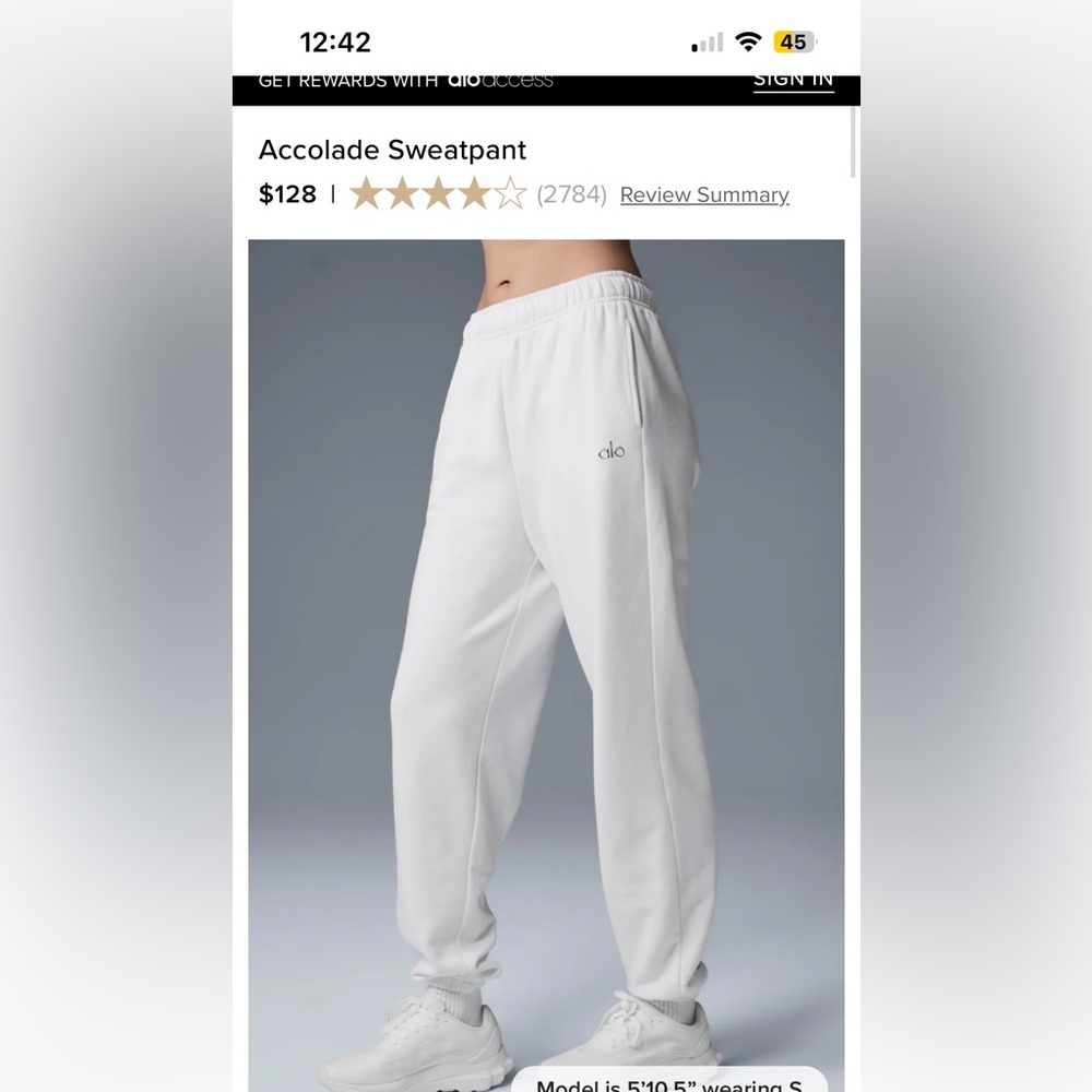 ALO Yoga White Joggers with Tapered Leg Design